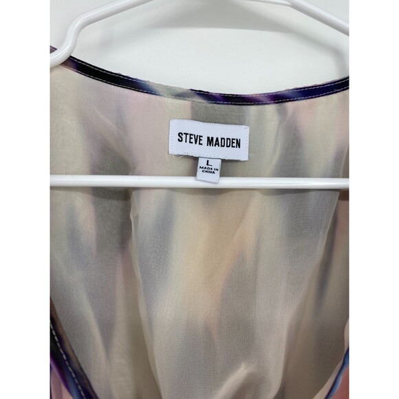 Steve Madden Peplum Top Watercolor Puff Sleeve Fairy Whimsy Romantic Size Large - Picture 7 of 8